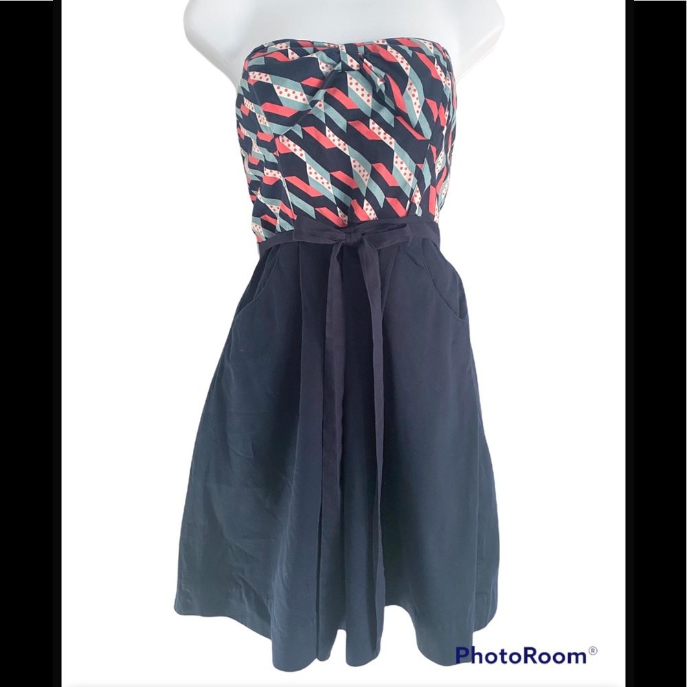Anthropologie Maeve Strapless Dress, Navy, Sz 4, Perfect Cond